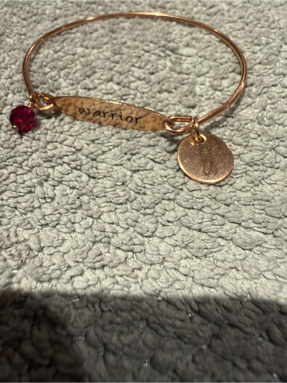 Warrior Charm Rose Gold Bangle Bracelet with Ruby Accent